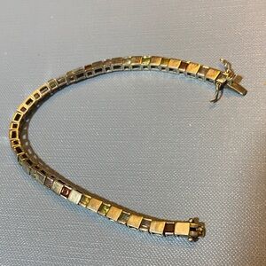 DBJ 925 Sterling Silver Cube Tennis Gemstones Link Bracelet 7.5”